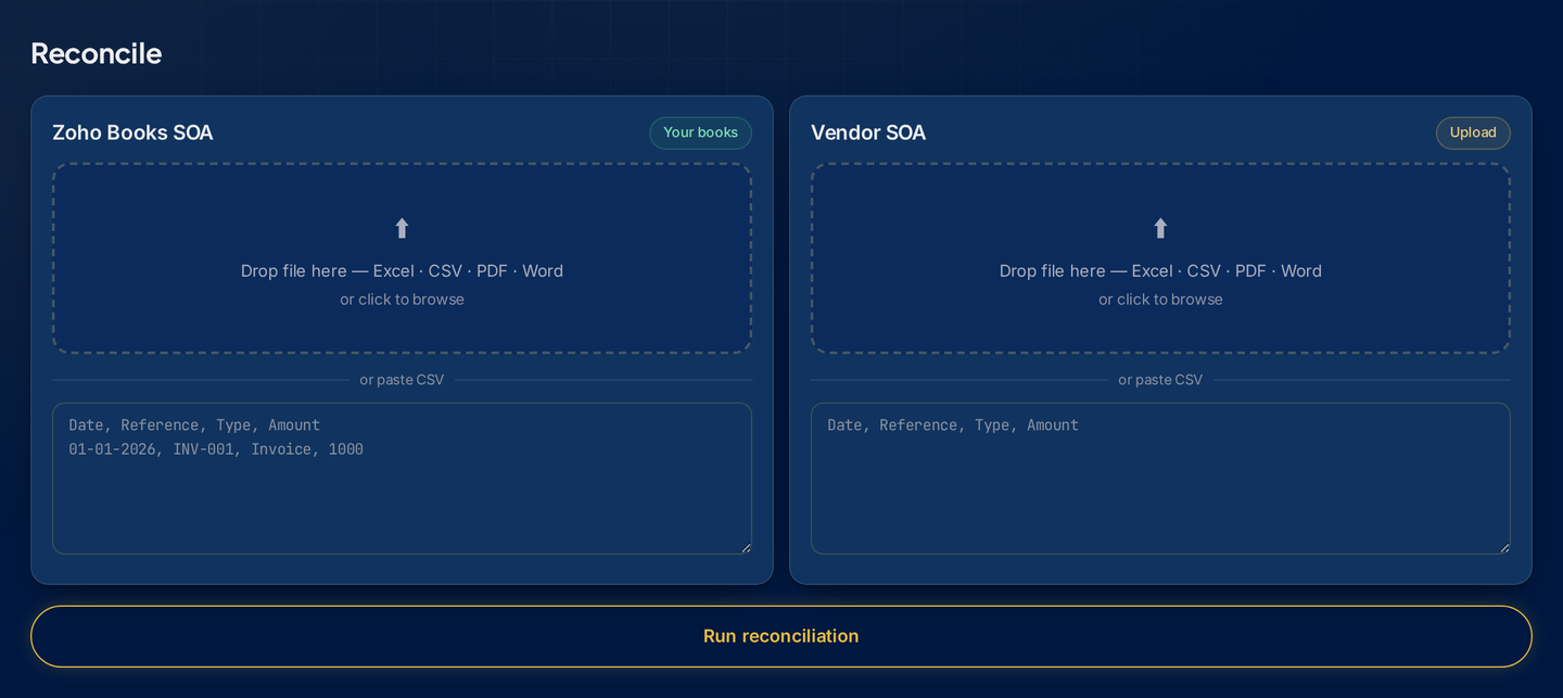MatchBooks — Reconcile — dark theme