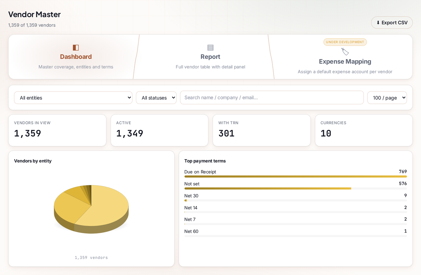 MatchBooks — Vendor Master — light theme